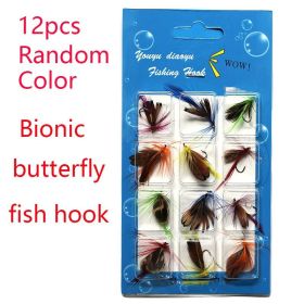 12pcs/Set Insects Flies Fly Fishing Lures Bait High Carbon Steel Hook Fish Tackle With Super Sharpened Crank Hook Decoy; Assorted Varieties (style: Bionic Butterfly)