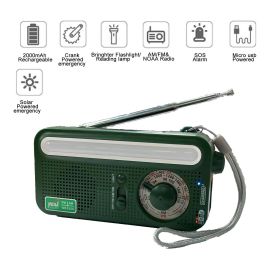 Emergency Radio Hand Crank Solar; Portable Weather Radio With AM/FM/WB/NOAA; Bright Flashlight; SOS Alarm; Reading Lamp; 2000mAh Cell Phone Charg (Color: green)